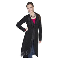 Scully Long Black Suede Boar Coat With Fringe