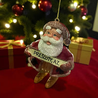 ‘Prescott, AZ’ Woodland Santa Dangling Feet Christmas Ornament