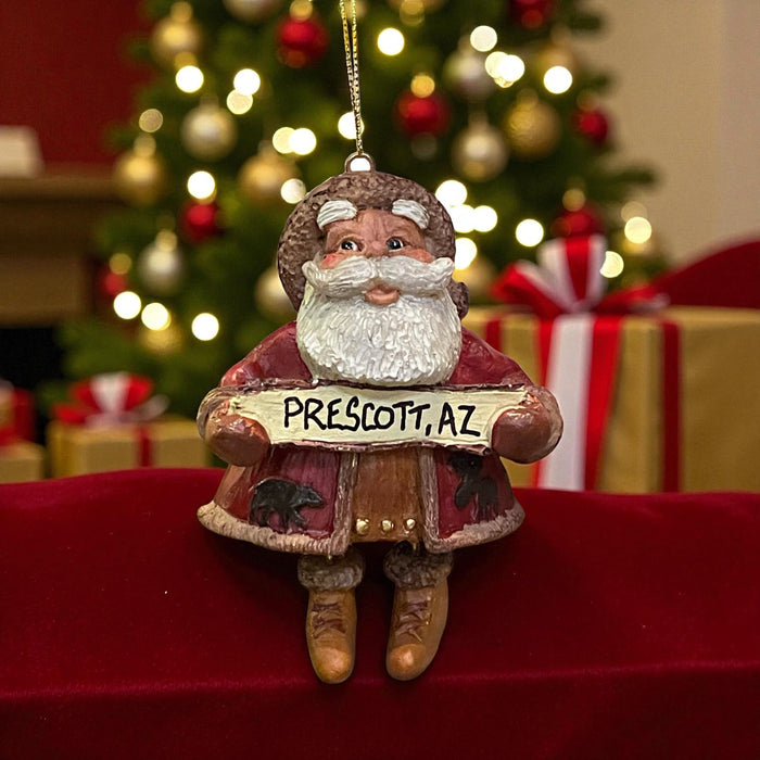‘Prescott, AZ’ Woodland Santa Dangling Feet Christmas Ornament