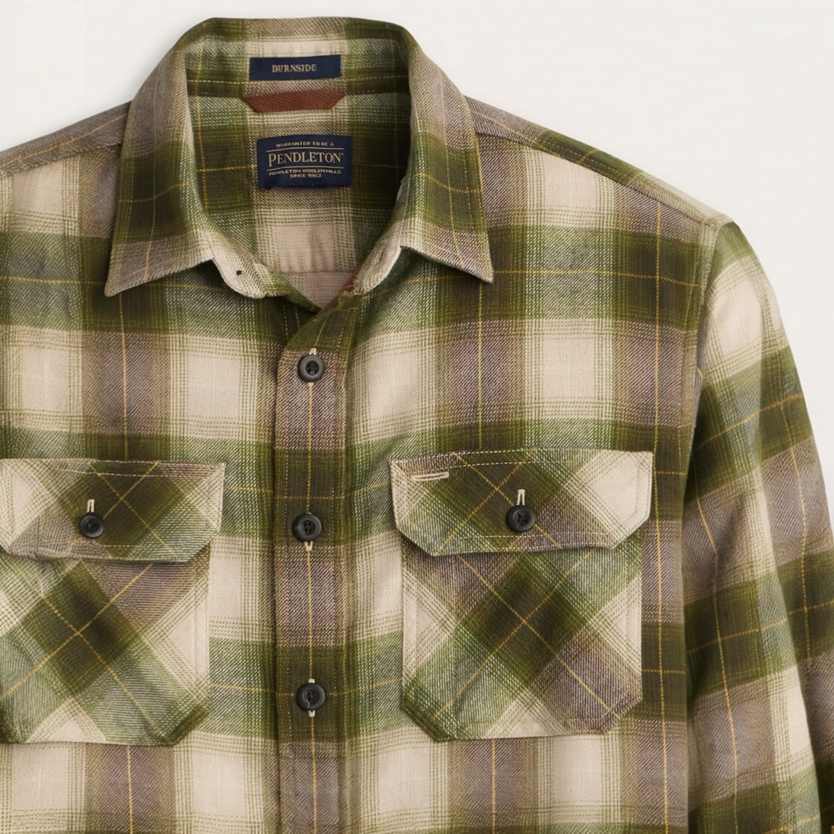 Pendleton Men’s Plaid Burnside Cotton Tan/Olive Plaid Flannel Shirt