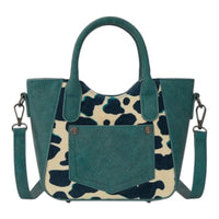 Wrangler Cow Print Mini Tote/Crossbody - Turquoise
