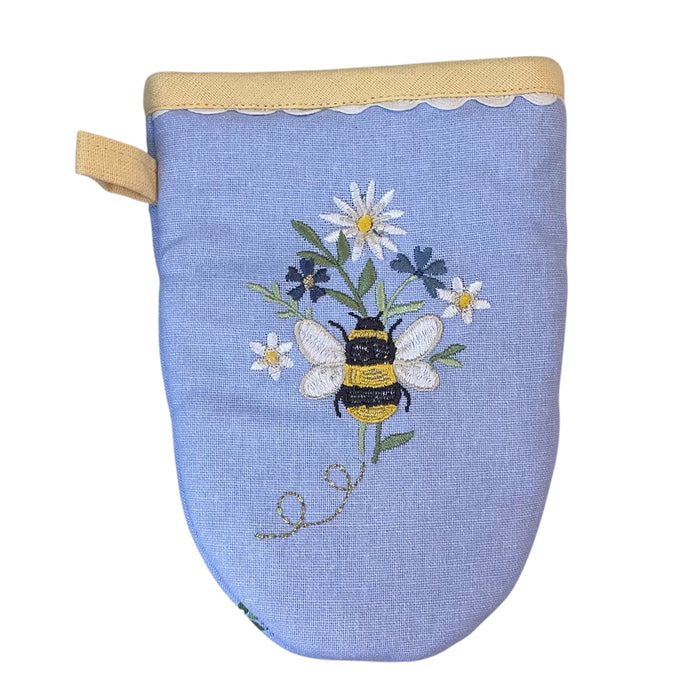 Blue Bee Embroidered Grabber Mitt