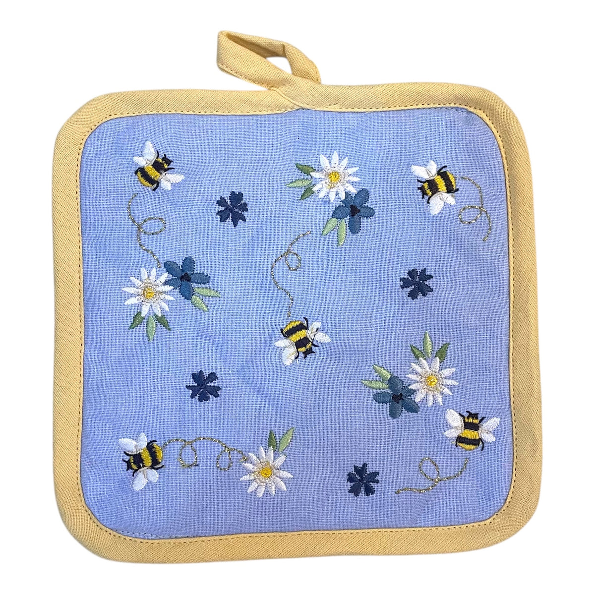 Blue Bee Embroidered Potholder