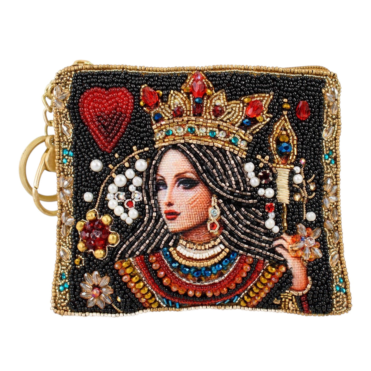 The Queen Playing Card Beaded Coin Purse