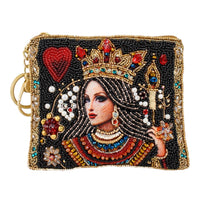 The Queen Playing Card Beaded Coin Purse