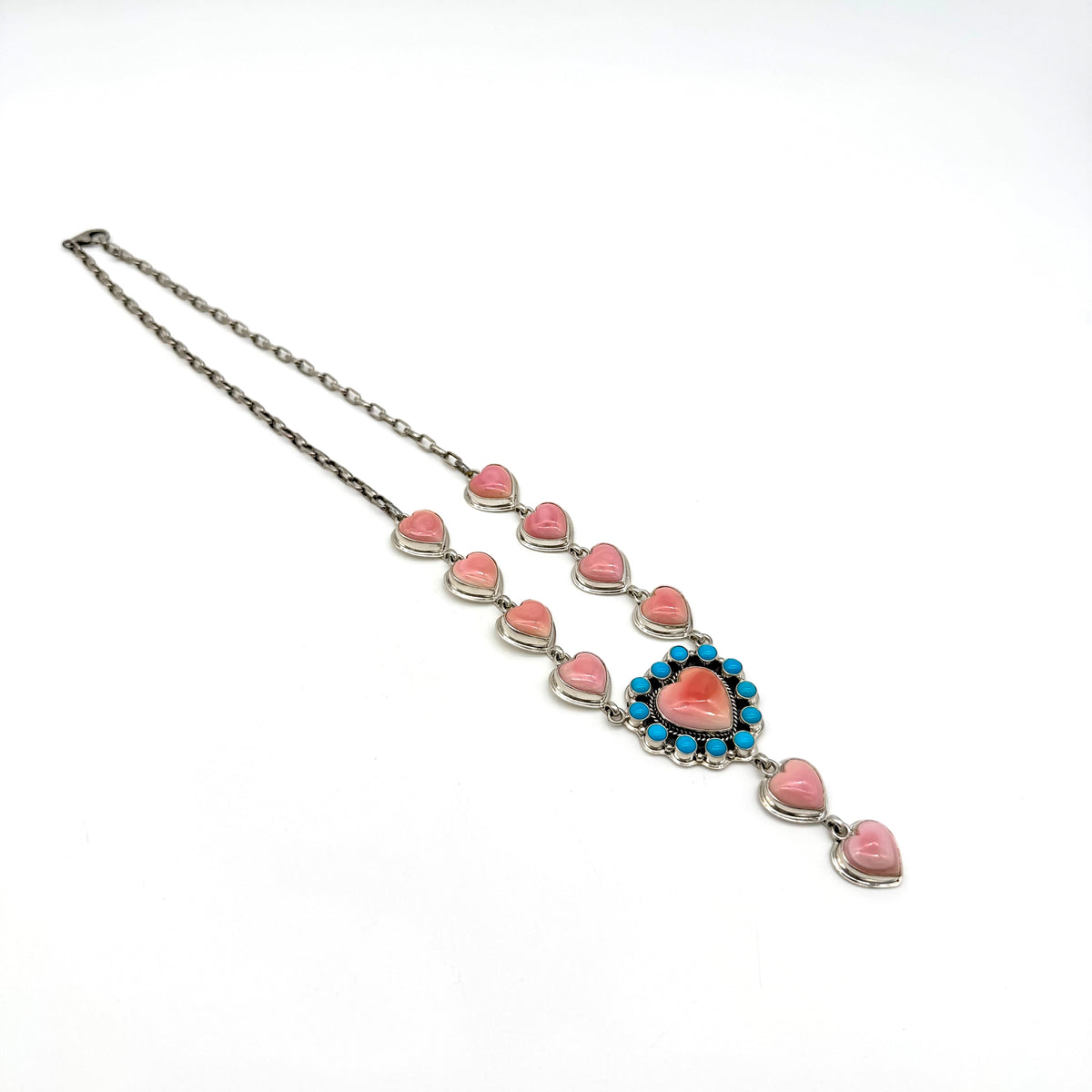 Turquoise and Pink Conch Heart Necklace