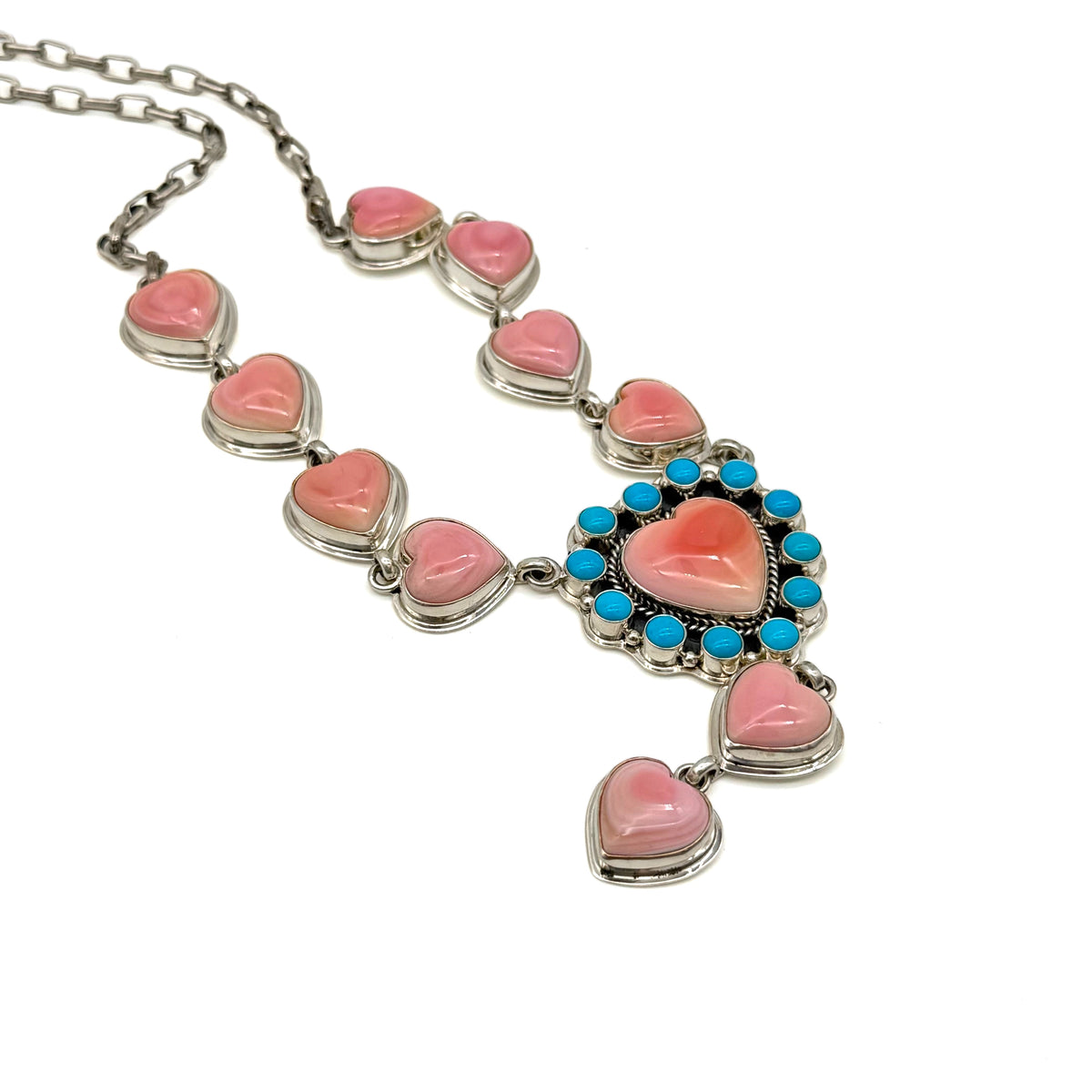 Turquoise and Pink Conch Heart Necklace