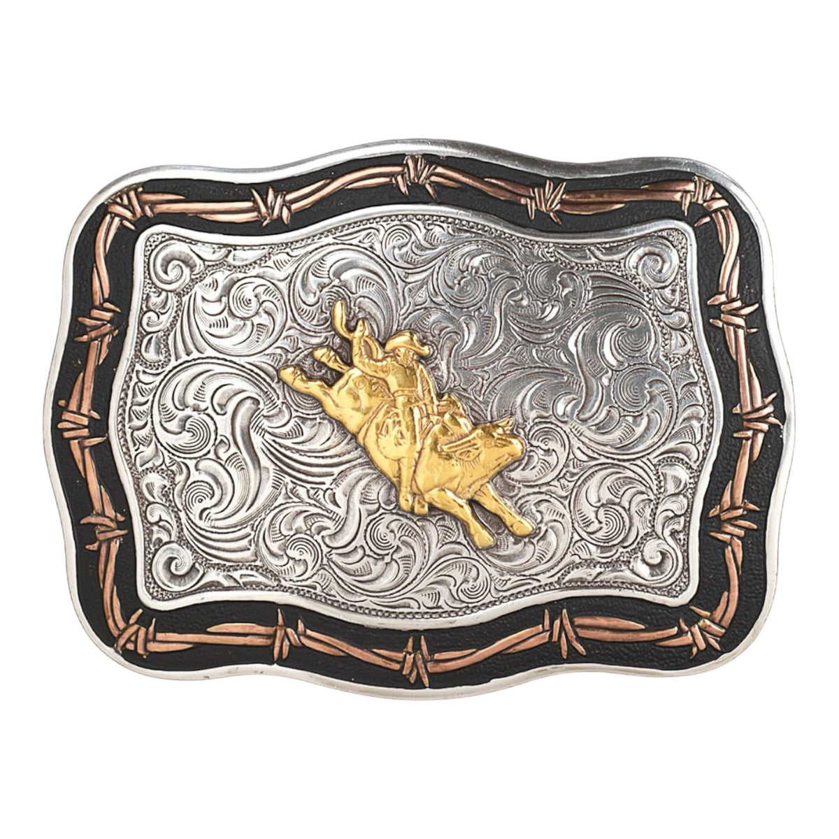 Crumrine Gold Bullrider Motif Bronze Barbed Wire Edge Buckle