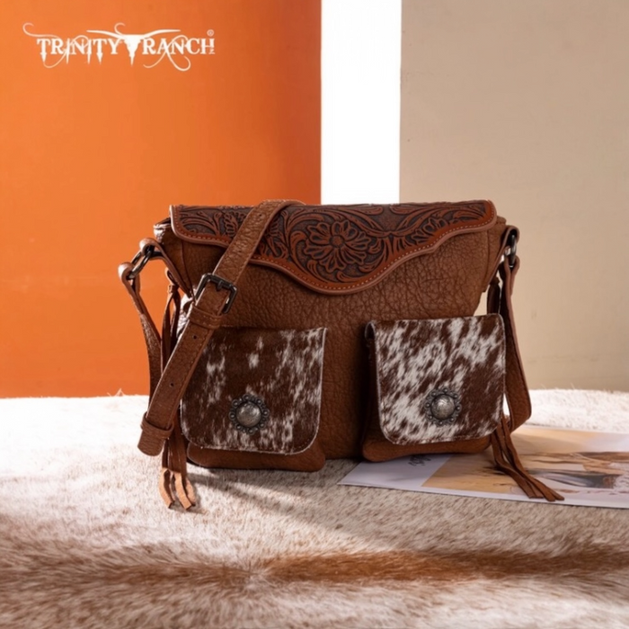 Trinity Ranch Genuine Hair-On Cowhide Tooled Collection Crossbody