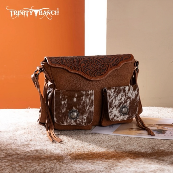 Trinity Ranch Genuine Hair-On Cowhide Tooled Collection Crossbody