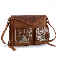 Trinity Ranch Genuine Hair-On Cowhide Tooled Collection Crossbody