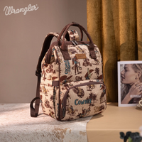 Wrangler Vintage Retro Cowboy Cool Print Backpack Tan