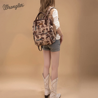 Wrangler Vintage Retro Cowboy Cool Print Backpack Tan