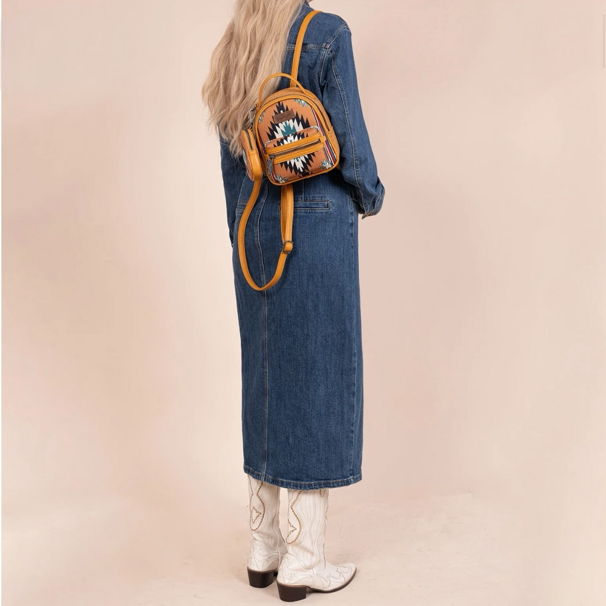 Wrangler Orange Aztec Knitted With Coin Pouch Mini Backpack