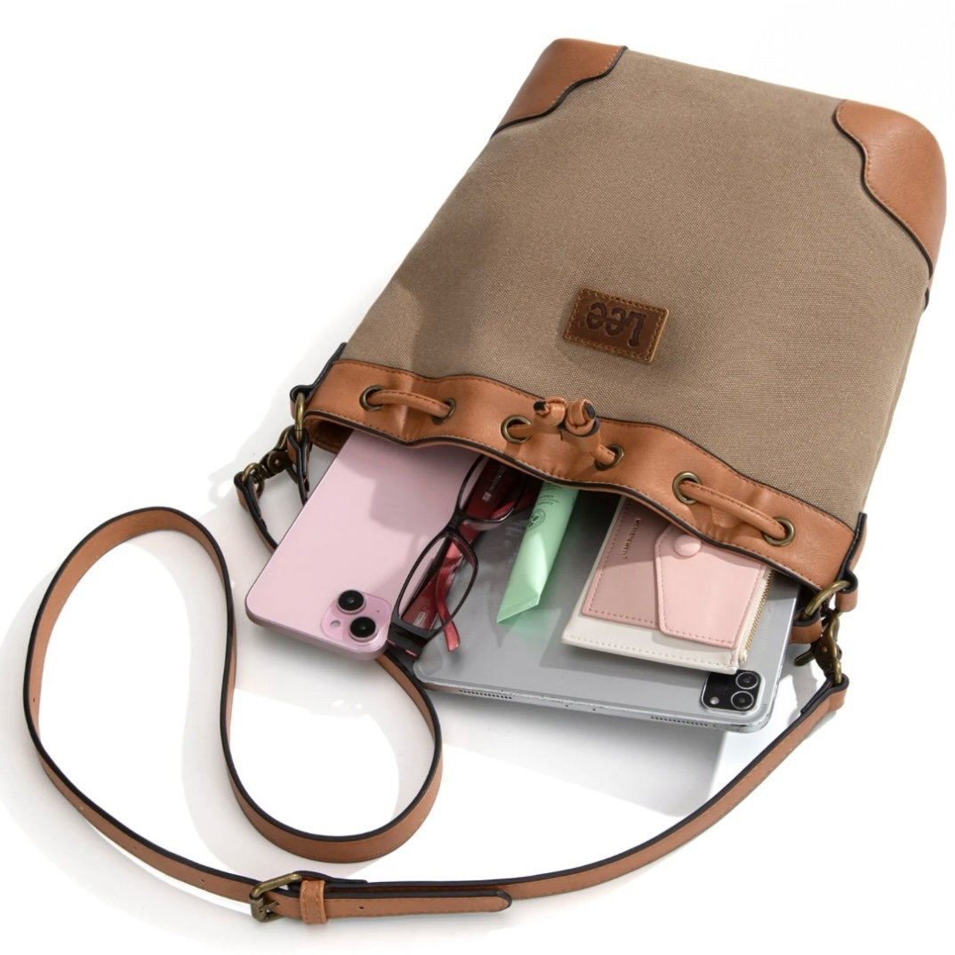 LEE Waxed Canvas Drawstring Hobo Crossbody Bag