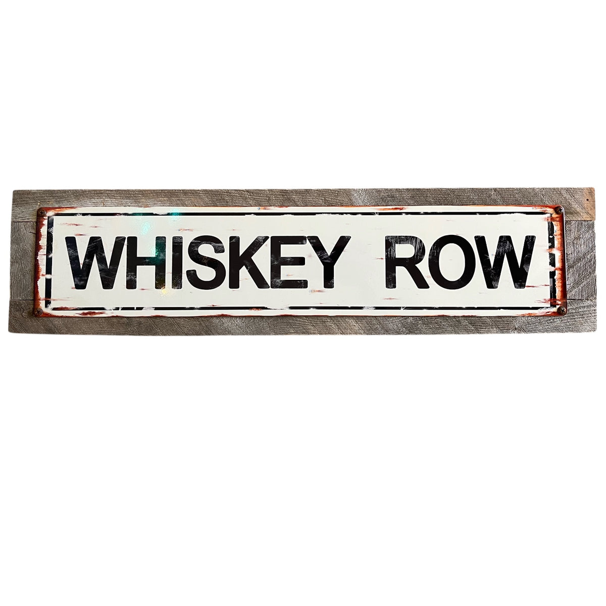 ‘Whiskey Row’ Long Wood Framed Metal Sign
