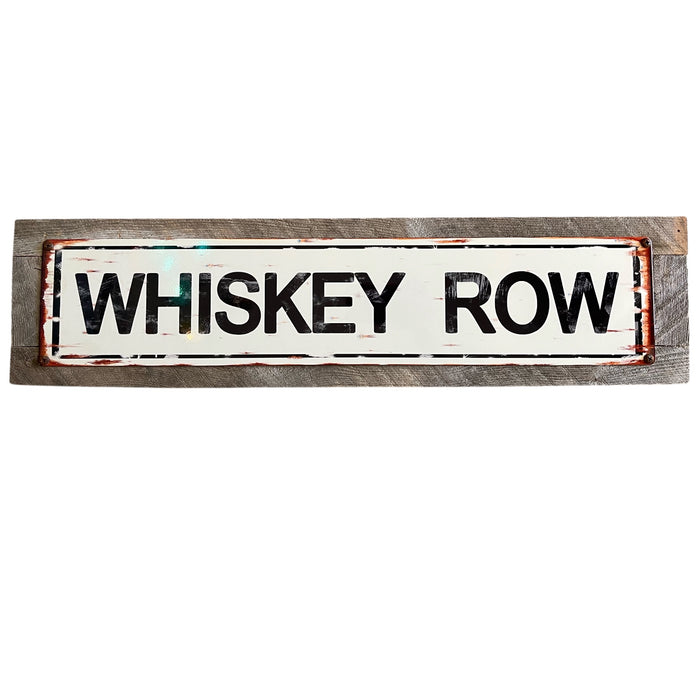 ‘Whiskey Row’ Long Wood Framed Metal Sign