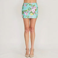 Sequin Flower Print Mini Skirt
