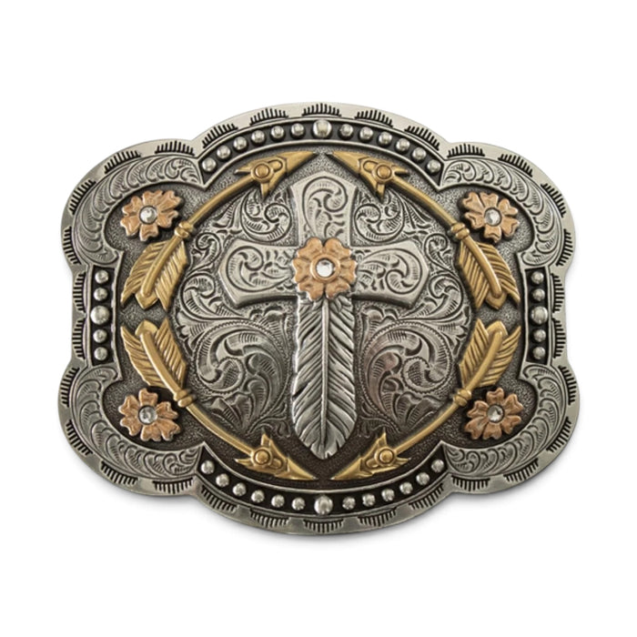 Blazin Roxx Feather Cross Rhinestone Buckle