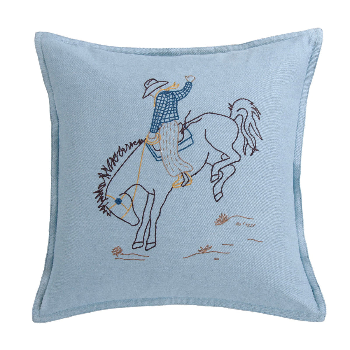 Rodeo Bronc Denim Embroidery Pillow