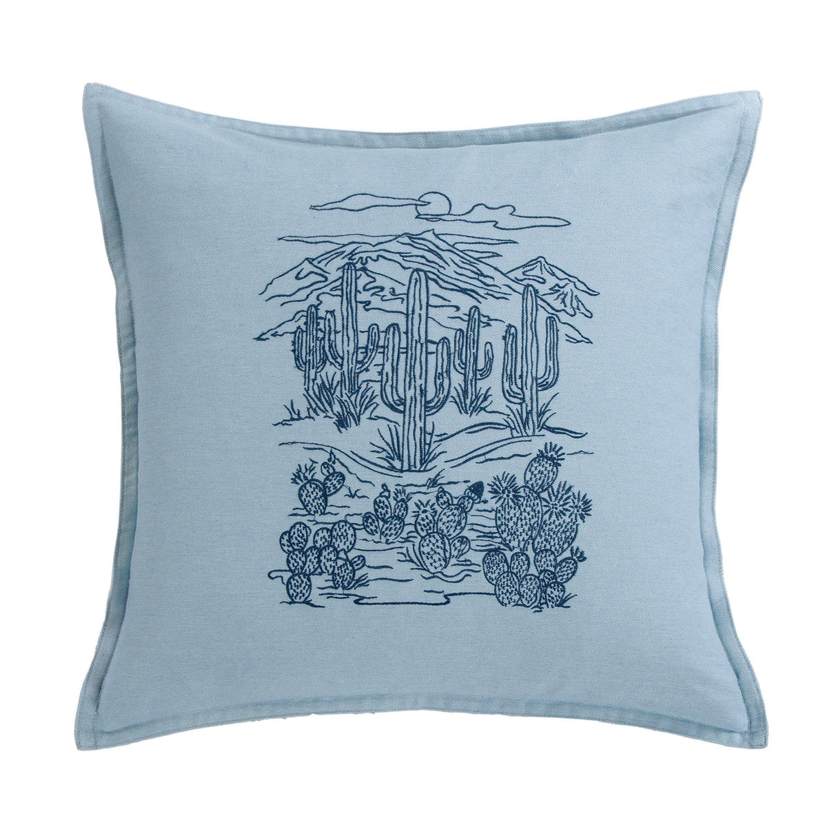 Saguaro Skyline Denim Embroidery Pillow