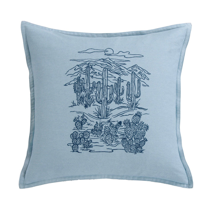 Saguaro Skyline Denim Embroidery Pillow