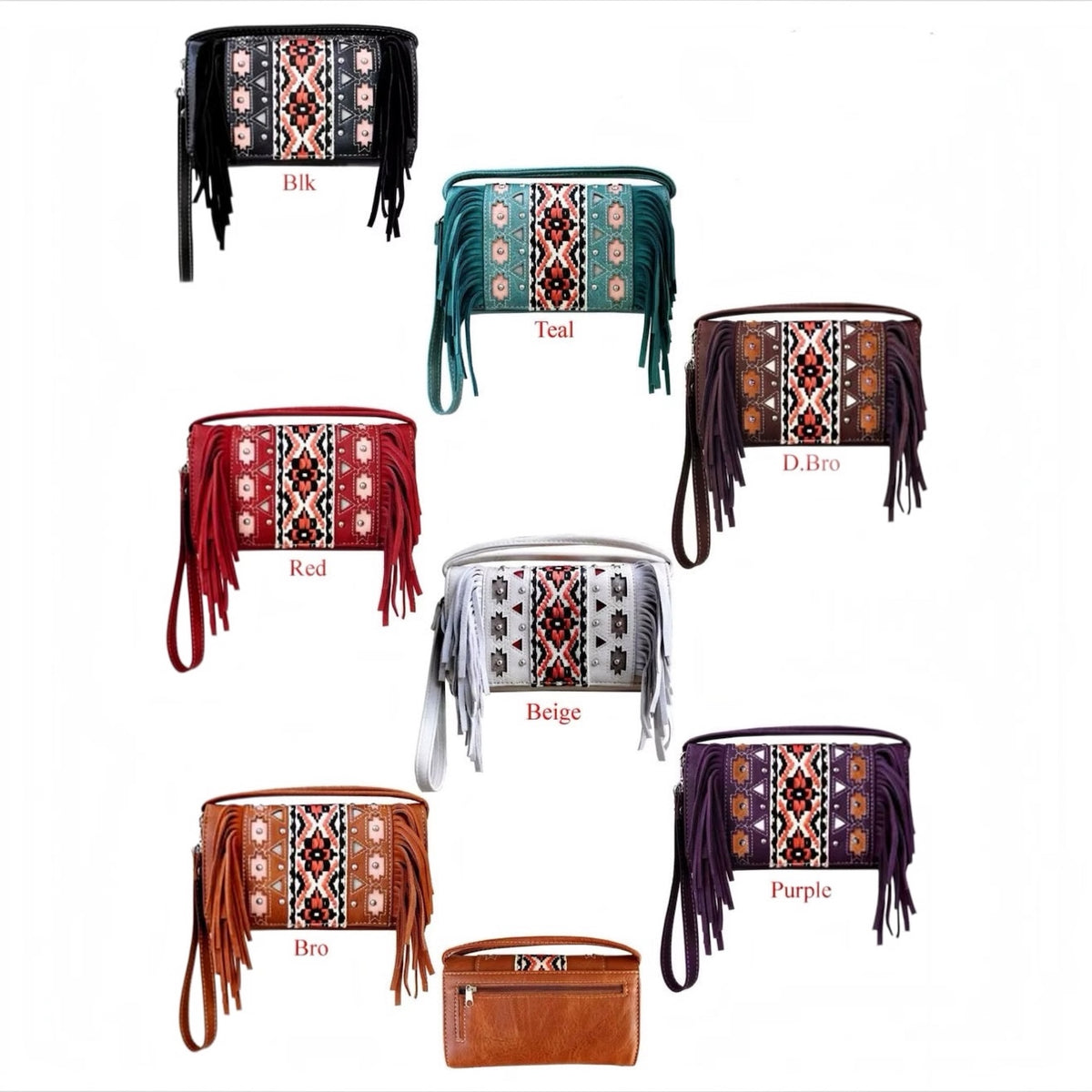 Tri-Fold Woven Fringe Wallet