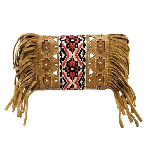 Tri-Fold Woven Fringe Wallet