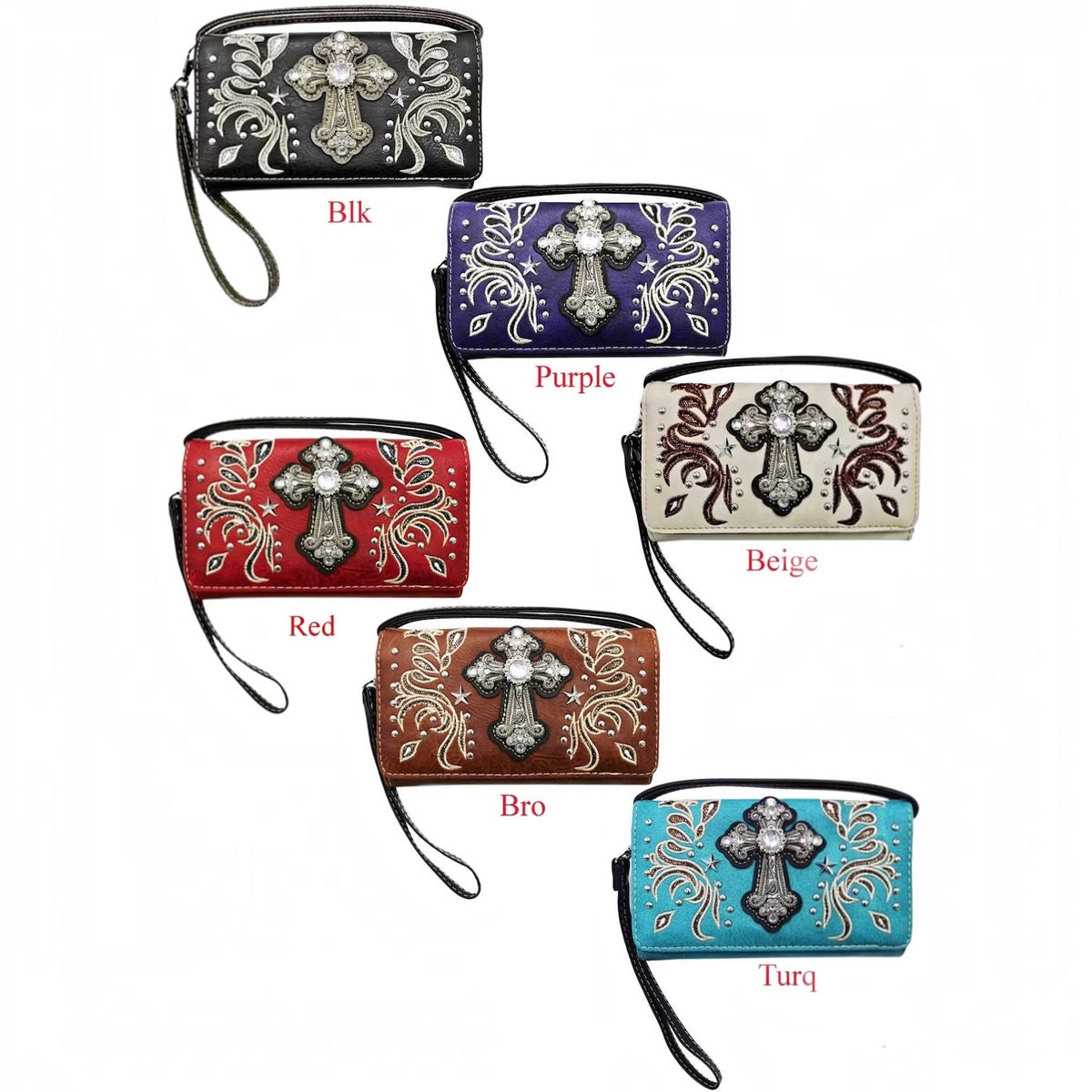 Tri-Fold Rhinestone Cross Wallet