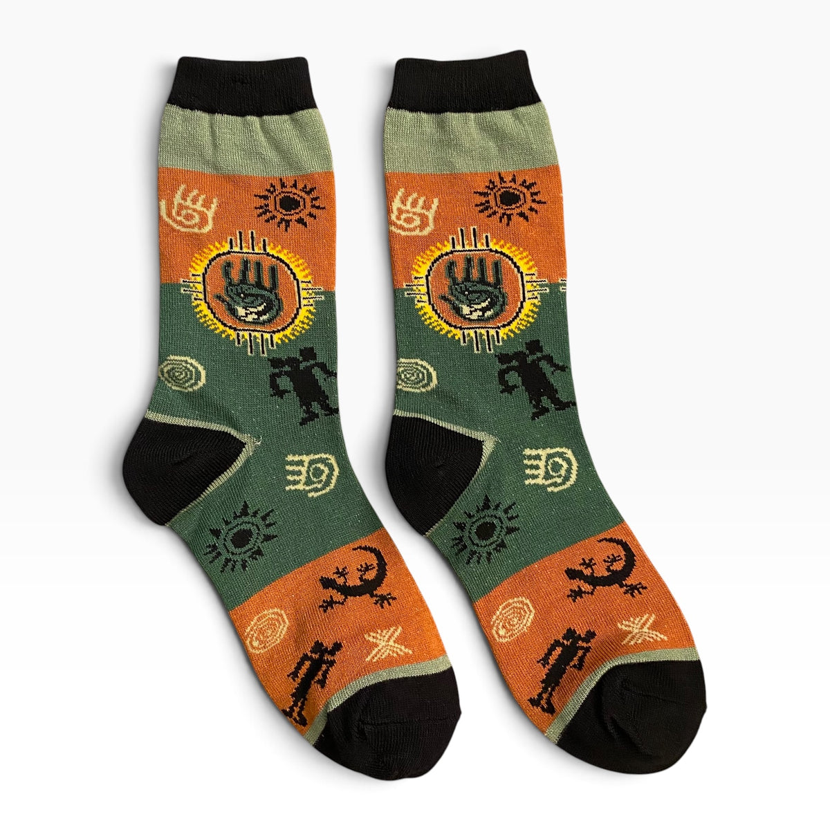 Green and Terra-cotta Petroglyph Socks