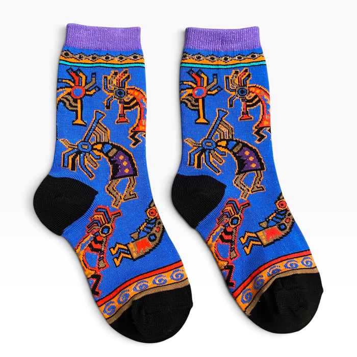 Youth Blue Multicolor Kokopelli Socks