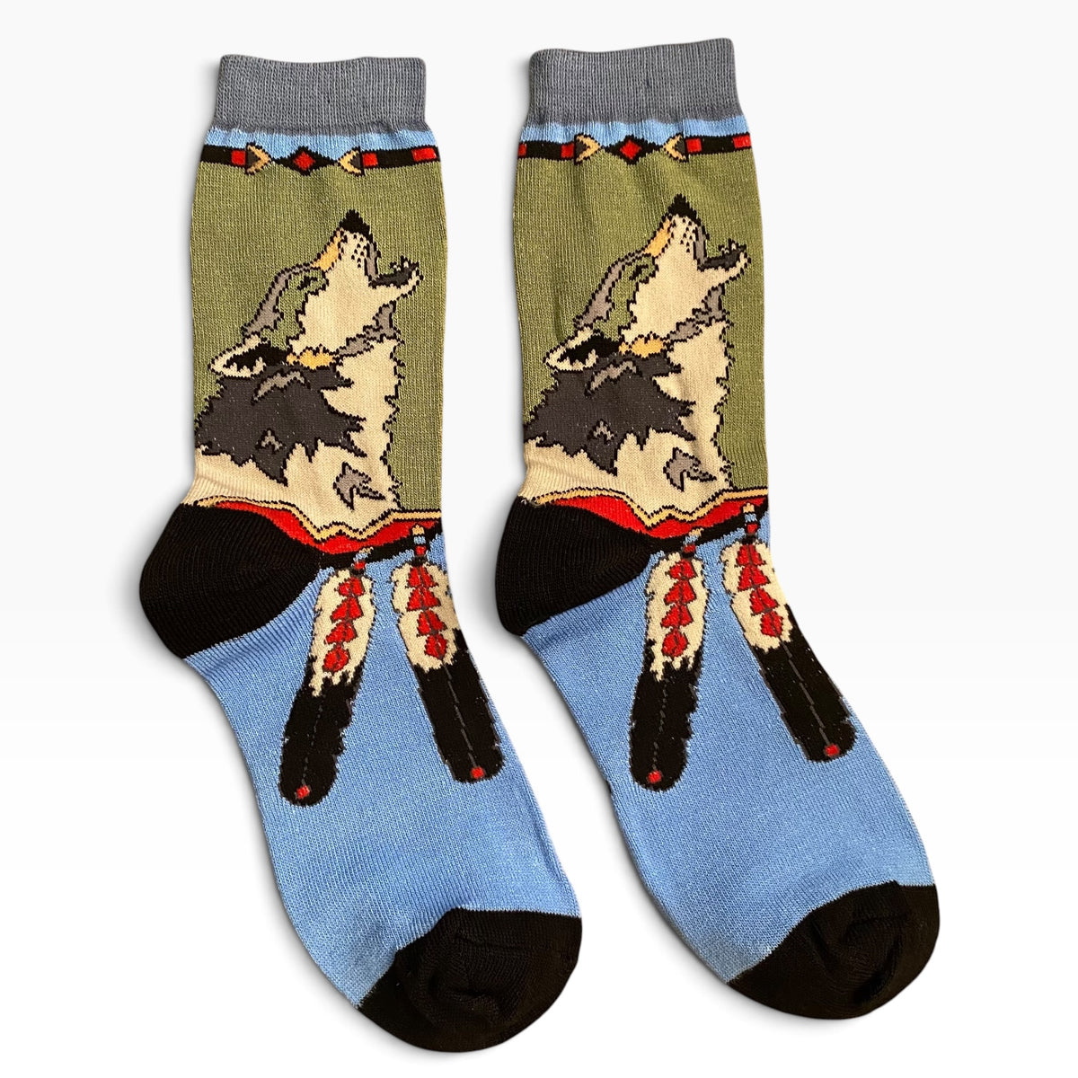 Howling Wolf With Feathers Socks