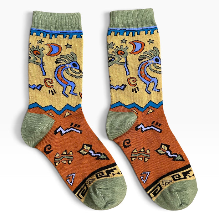Kokopelli Tan and Rust Tribal Design Socks