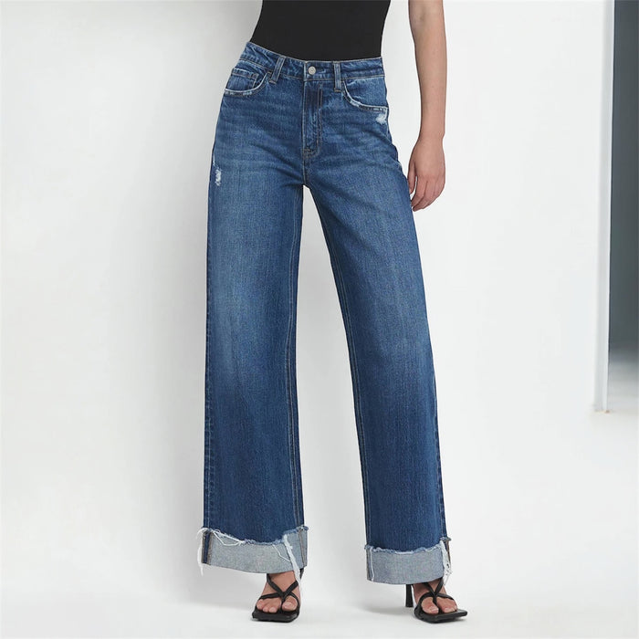 Kris Brilliance Super High Rise Cuffed Baggy Wide Leg Jeans