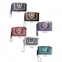 Tri-Fold Round Turquoise Concho Wallet with Crossbody Strap