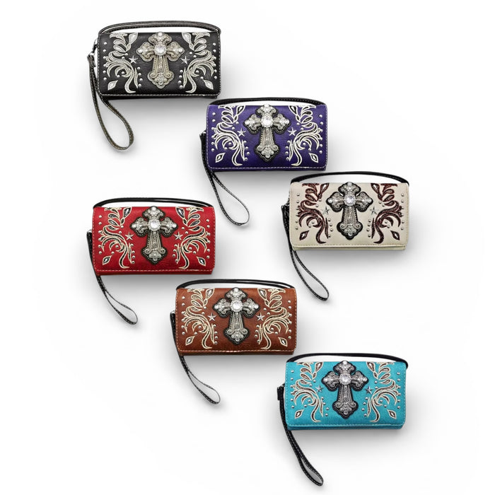 Tri-Fold Cross Wallet with Crossbody Strap