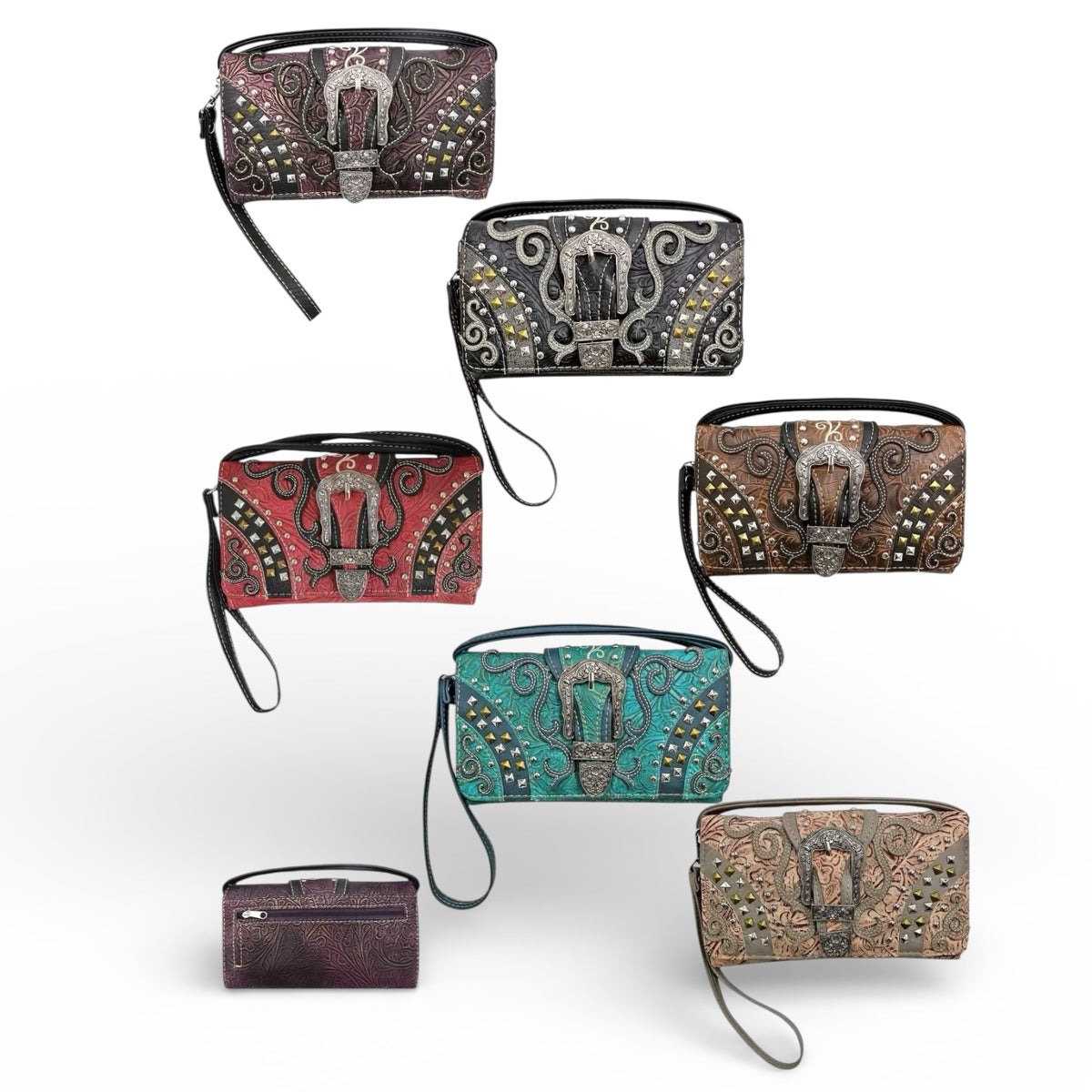 Tri-Fold Buckle Stud Wallet