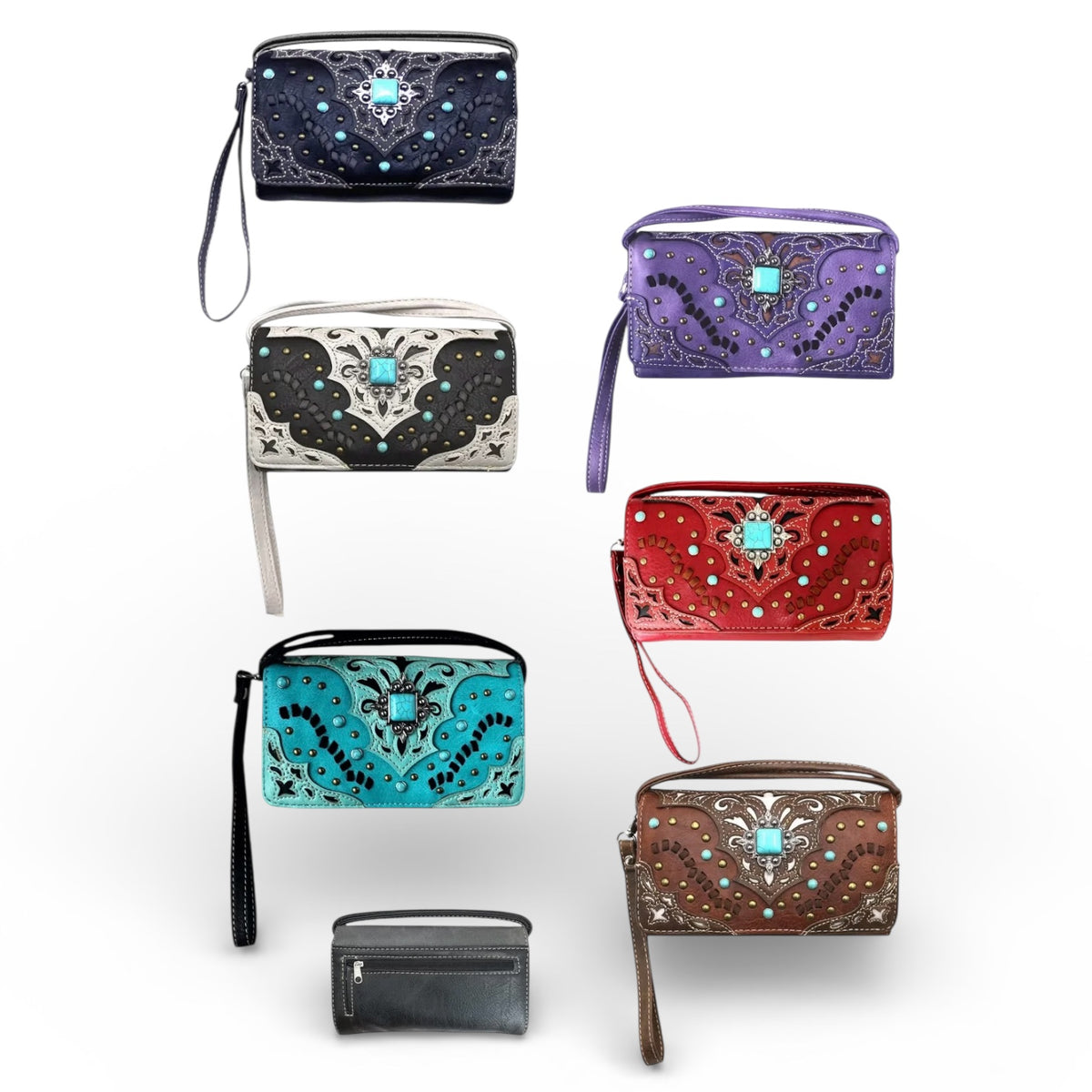 Tri-Fold Square Turquoise Concho Wallet