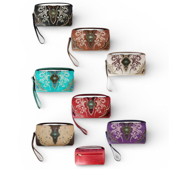 Tri-Fold Concho Wallet with Crossbody Strap