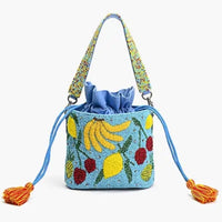 Lush Fruits Beaded Bucket Bag