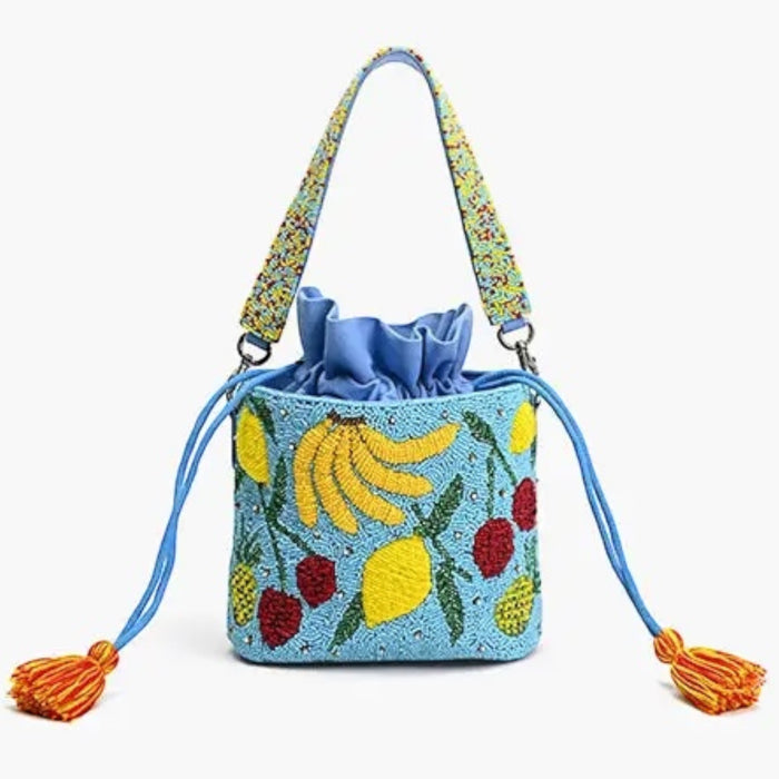 Lush Fruits Beaded Bucket Bag
