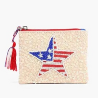 Beaded Mini American Flag Star Coin Purse