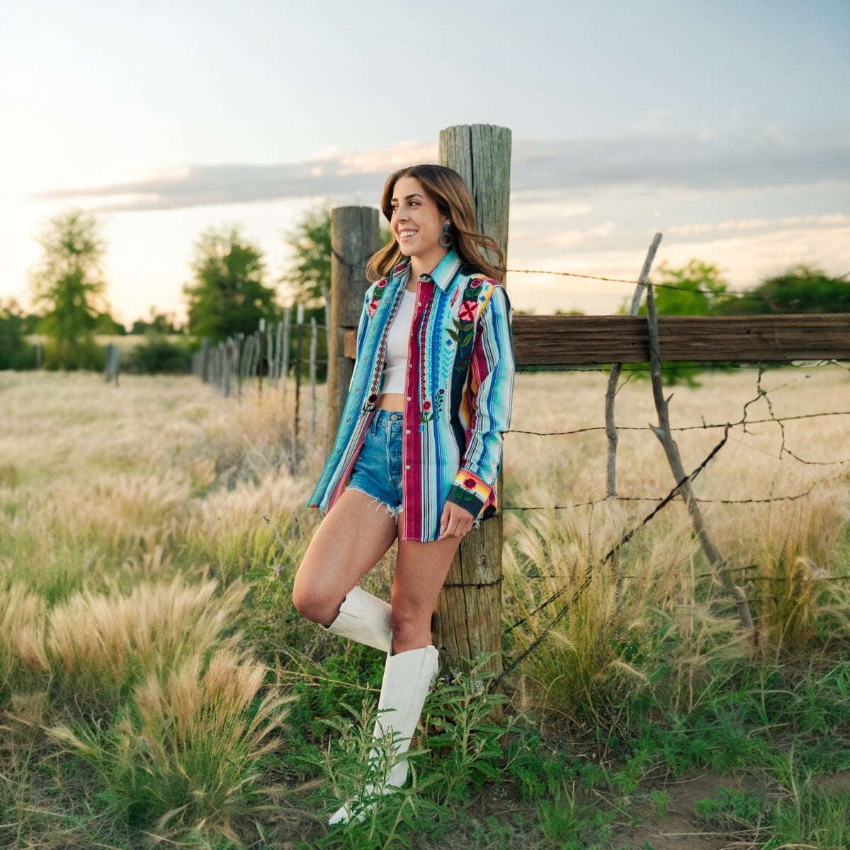 Women's Rockmount Boho Serape Stripe Western Shirt with Cascading Embroidery