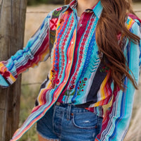 Women's Rockmount Boho Serape Stripe Western Shirt with Cascading Embroidery