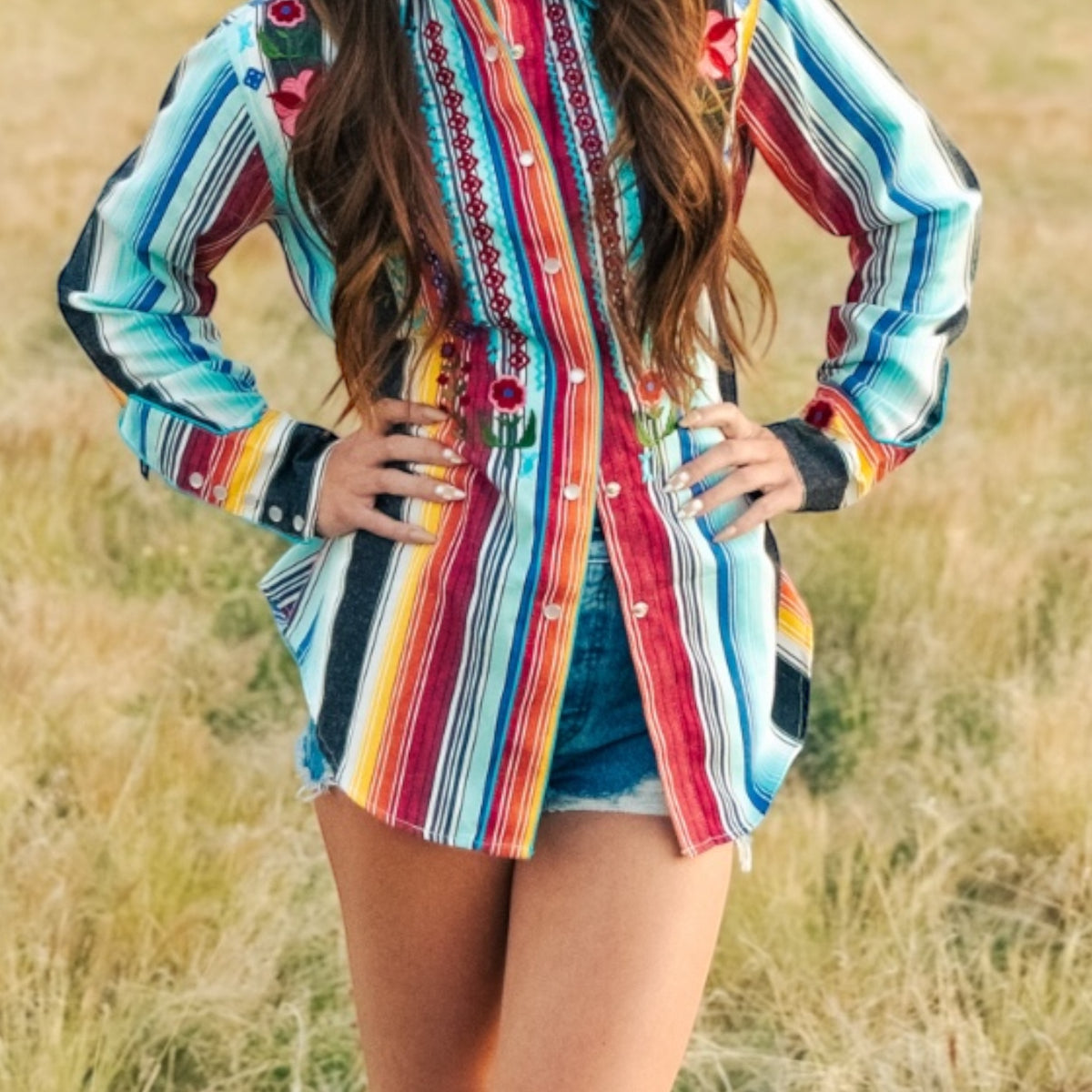 Women's Rockmount Boho Serape Stripe Western Shirt with Cascading Embroidery