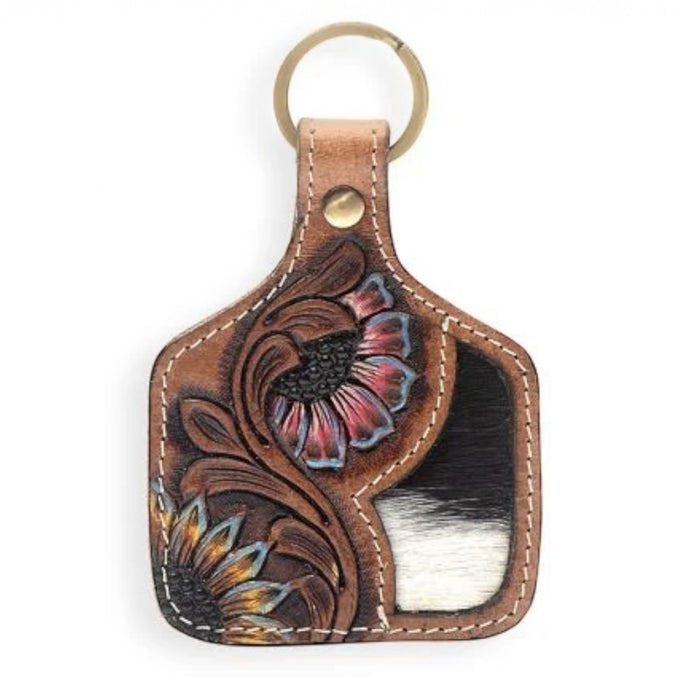 Petals & Posies Hand-tooled Leather Key Fob