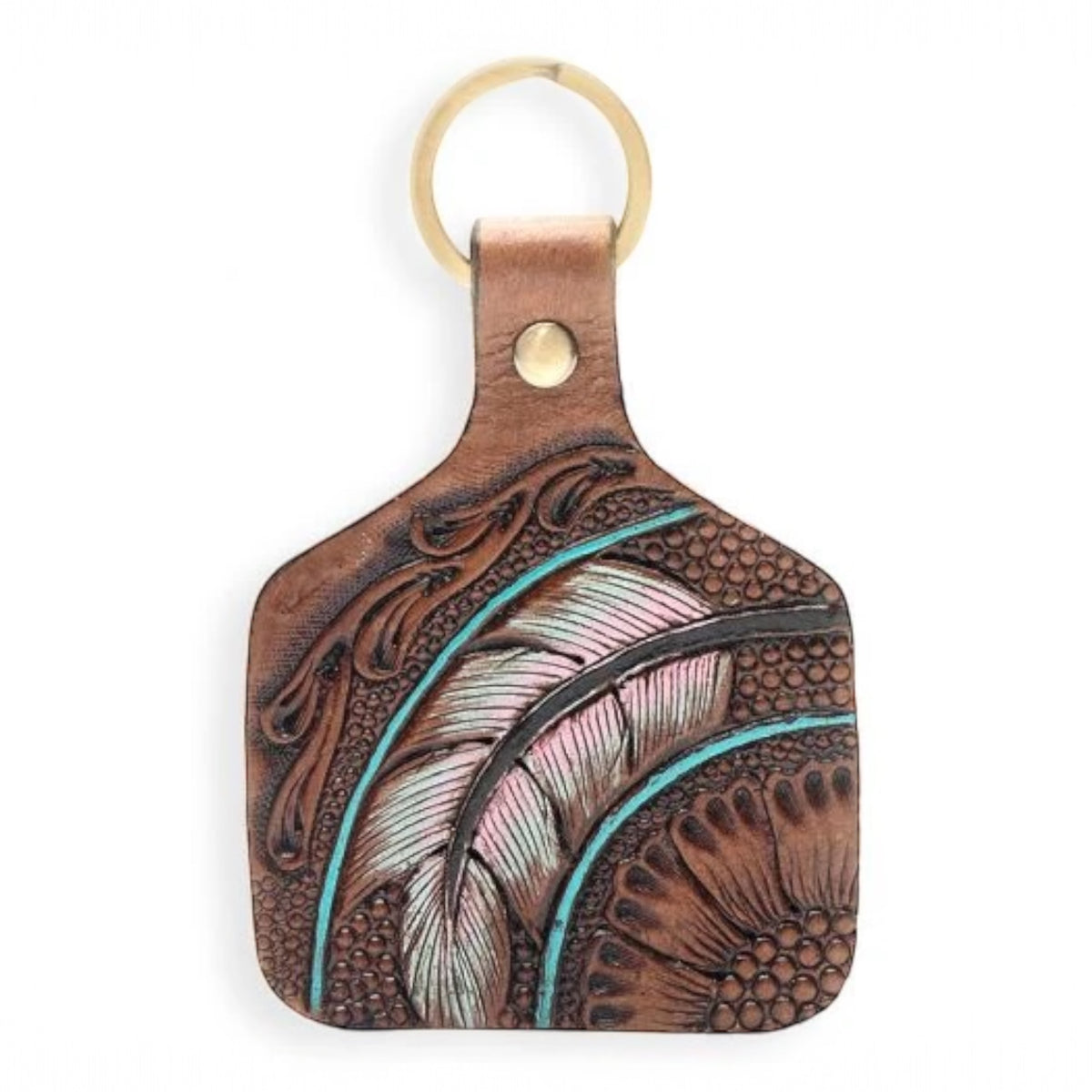 Quail Feather Pass Hand-tooled Leather Key Fob