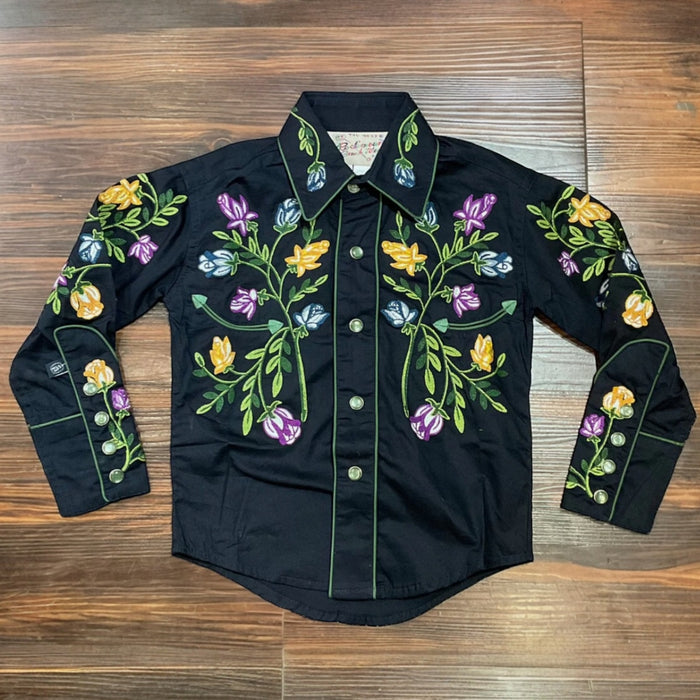 Men's Vintage Navy Floral Crochet Embroidered Western Rockmount Shirt