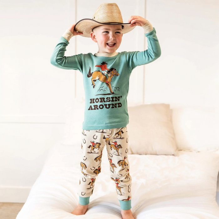 Lazy One Horsin' Around Kid's Long Sleeve PJ Set