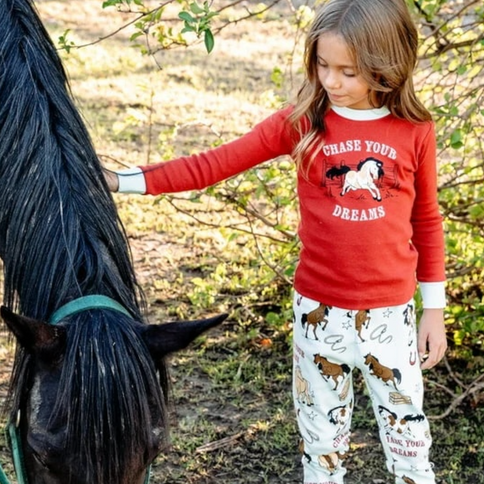 Lazy One Chase Your Dreams Kid's Long Sleeve Horse Pajama Set
